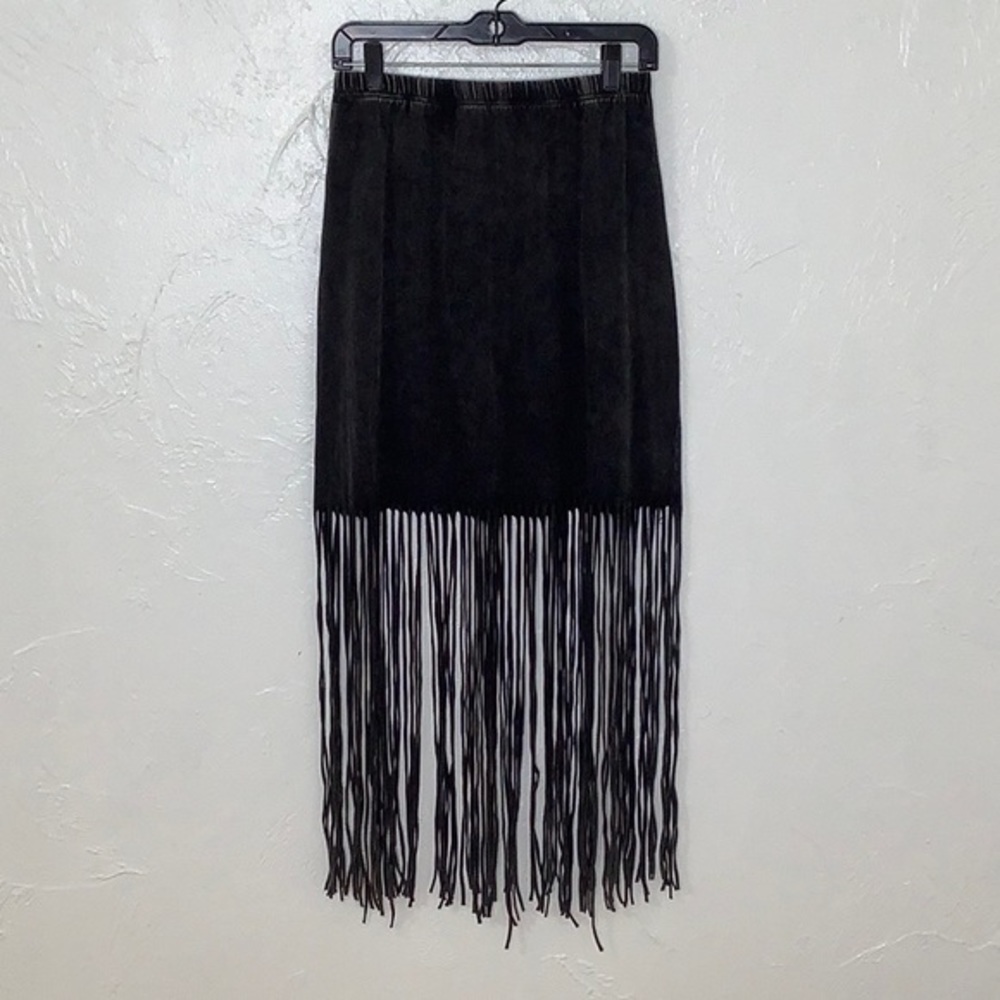 Angie distressed black mini skirt with fringes maxi length size Medium NWT